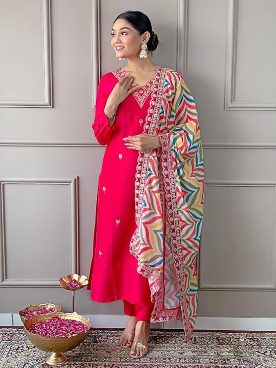 Stylish Embroidered Kurta Set with Dupatta.