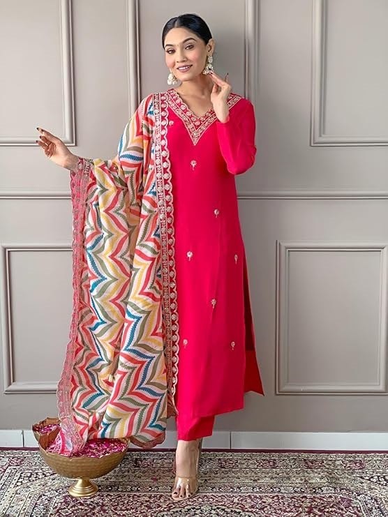 Stylish Embroidered Kurta Set with Dupatta.