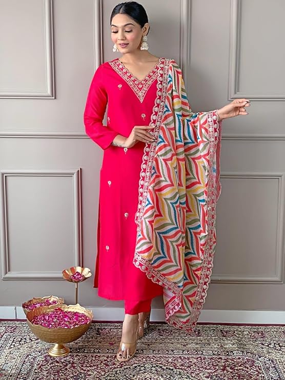 Stylish Embroidered Kurta Set with Dupatta.