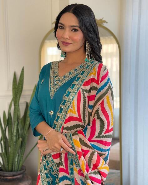 Stylish Embroidered Kurta Set with Dupatta.