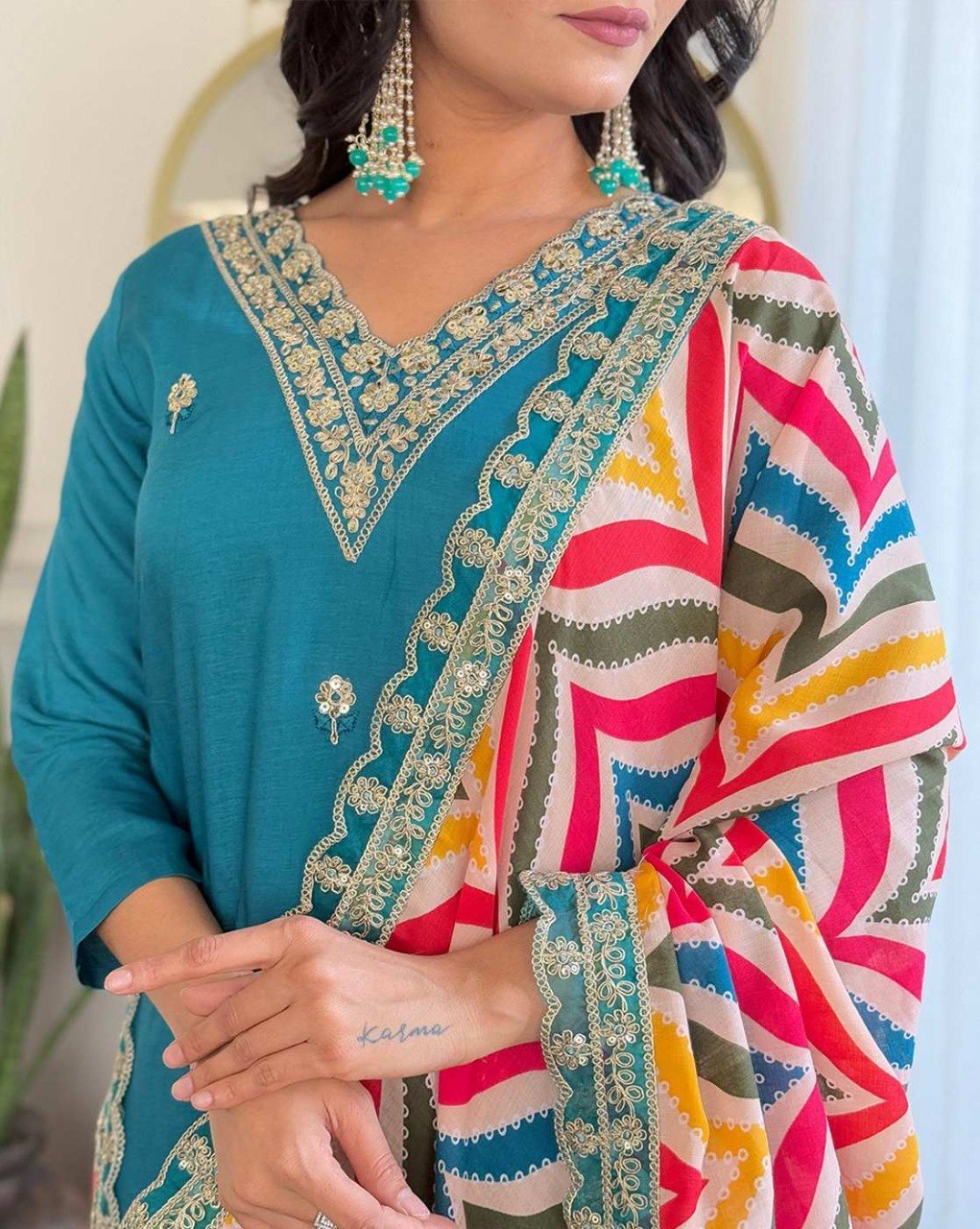 Stylish Embroidered Kurta Set with Dupatta.