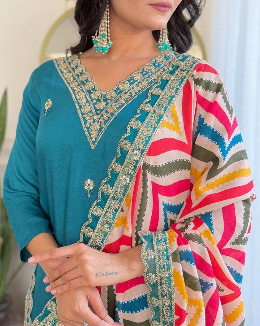 Stylish Embroidered Kurta Set with Dupatta.