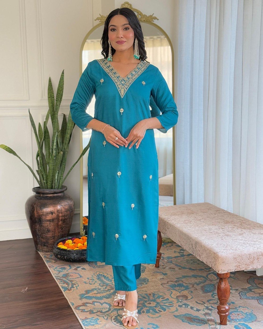 Stylish Embroidered Kurta Set with Dupatta.