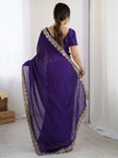 Royal Purple Embroidered Party Wear Saree for Women.