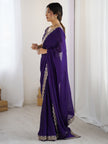 Royal Purple Embroidered Party Wear Saree for Women.
