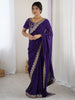 Royal Purple Embroidered Party Wear Saree for Women.