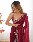 Designer Maroon Border Work Saree.
