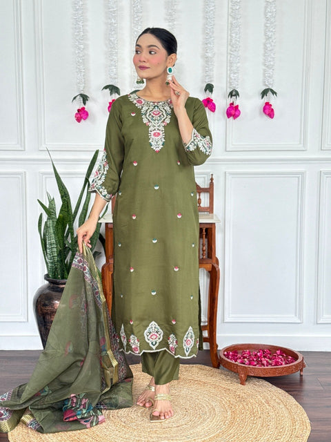 Stylish Embroidered Kurta Set with Dupatta.