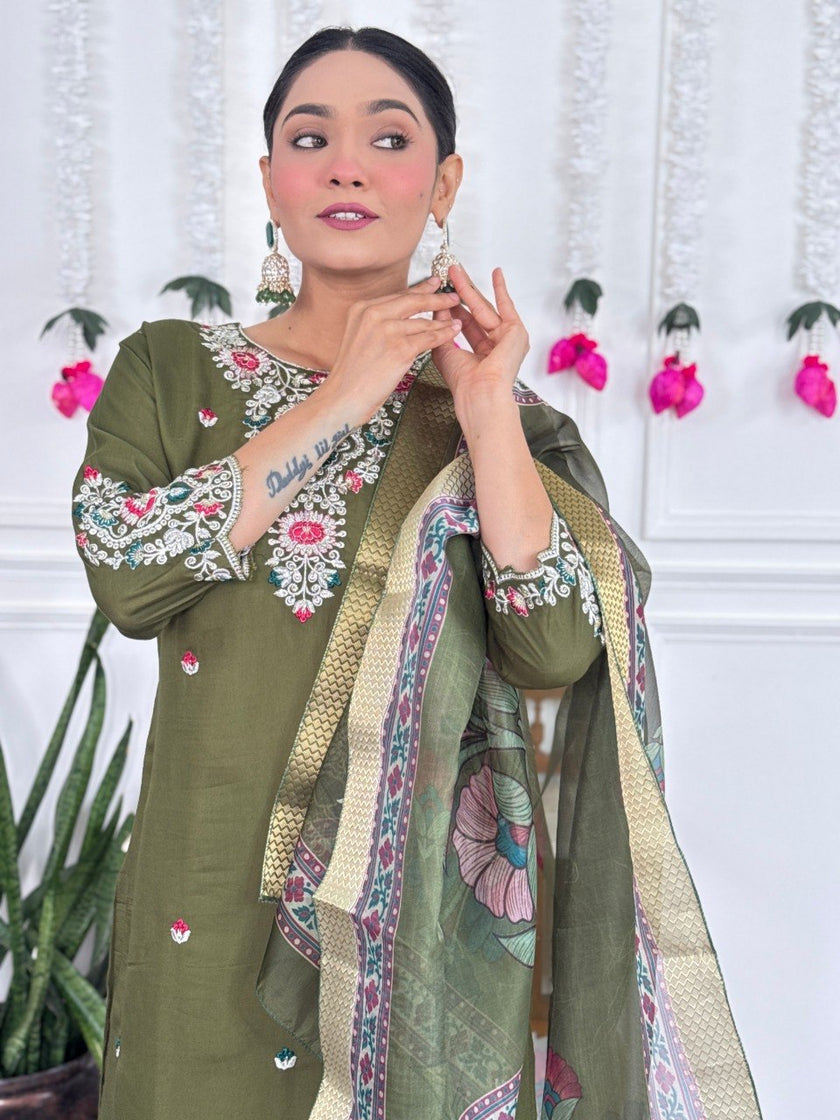 Stylish Embroidered Kurta Set with Dupatta.