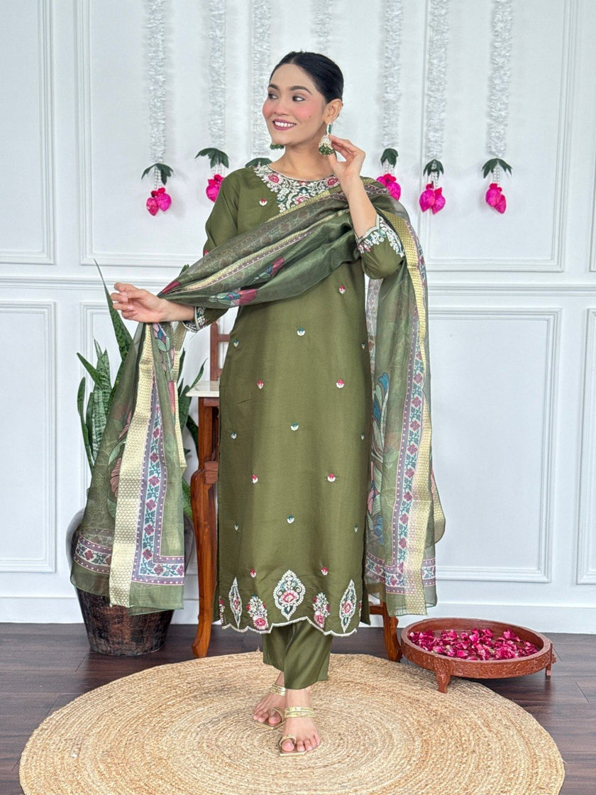 Stylish Embroidered Kurta Set with Dupatta.