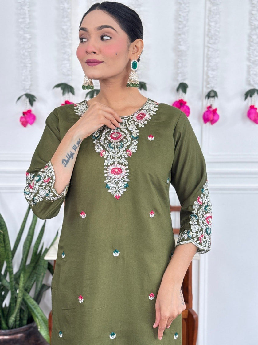 Stylish Embroidered Kurta Set with Dupatta.