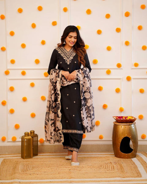 Designer Straight Kurta with Floral Dupatta.