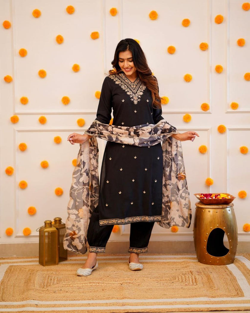 Designer Straight Kurta with Floral Dupatta.