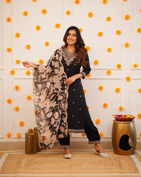 Designer Straight Kurta with Floral Dupatta.