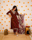 Designer Straight Kurta with Floral Dupatta.