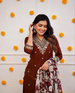 Designer Straight Kurta with Floral Dupatta.