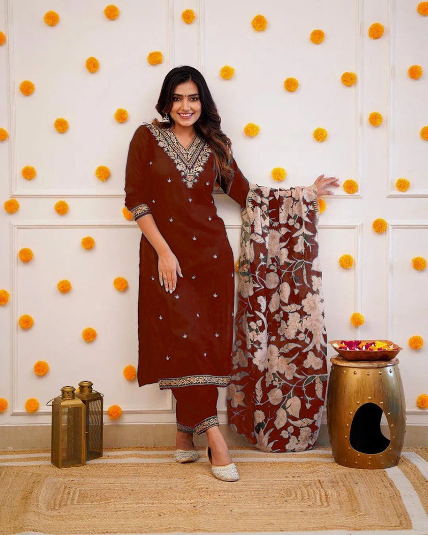 Designer Straight Kurta with Floral Dupatta.