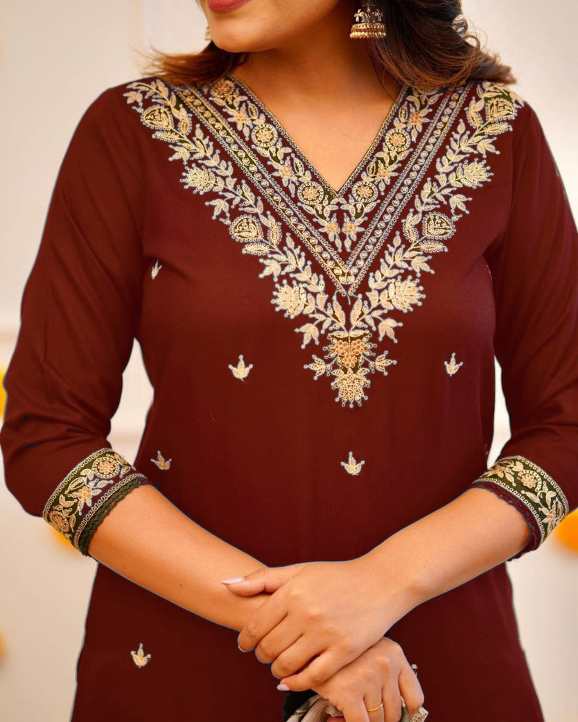 Designer Straight Kurta with Floral Dupatta.