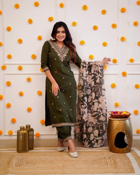Designer Straight Kurta with Floral Dupatta.