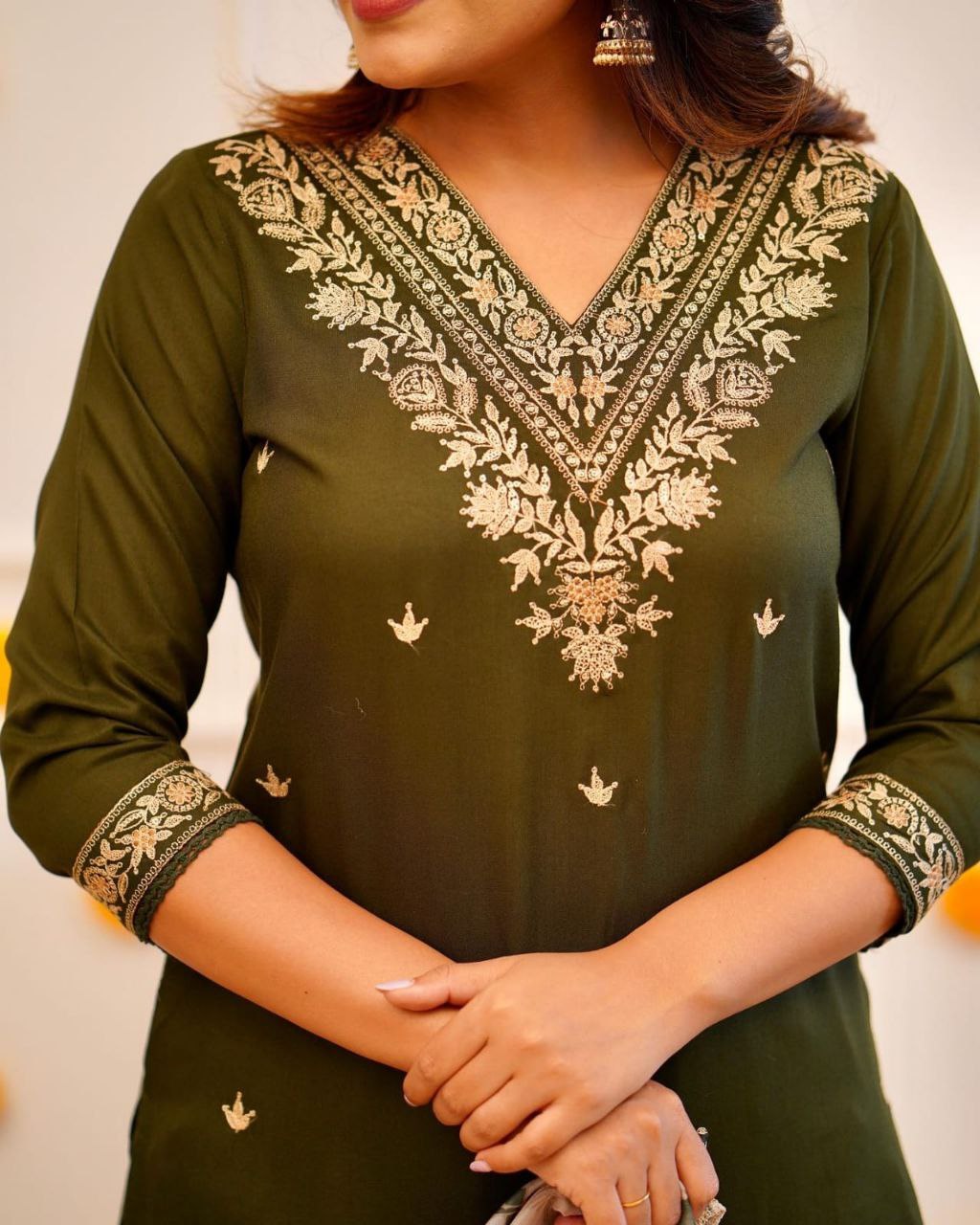Designer Straight Kurta with Floral Dupatta.