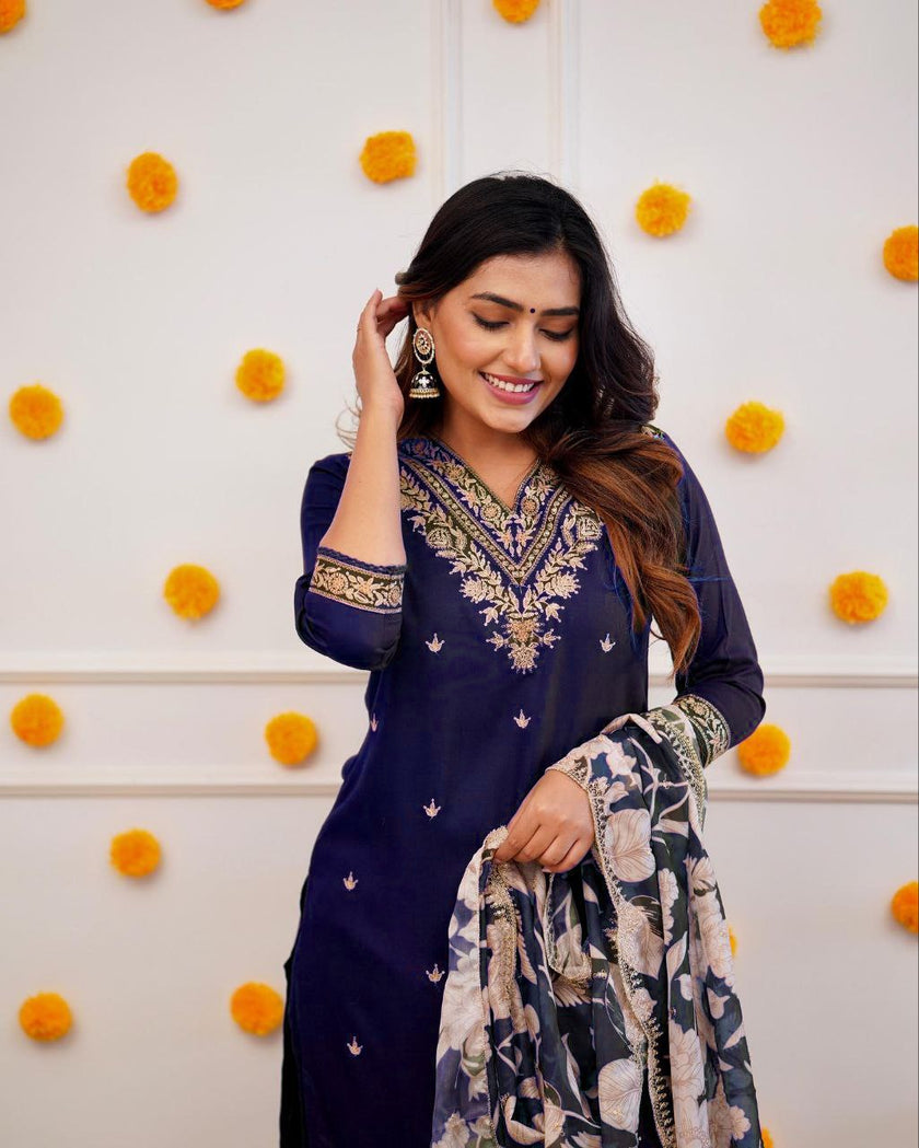 Designer Straight Kurta with Floral Dupatta.