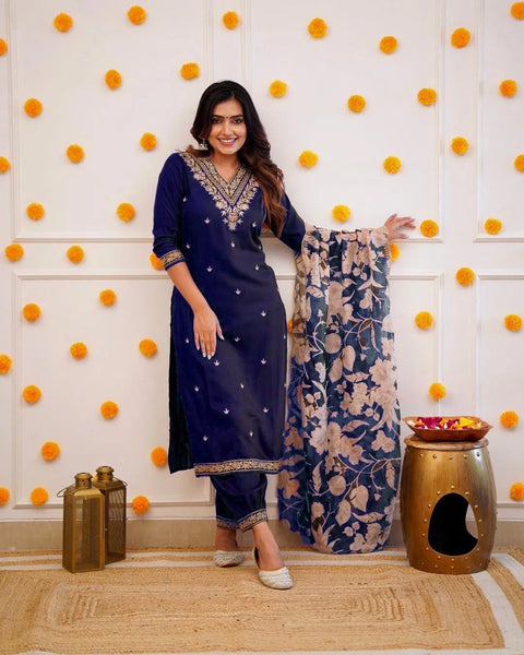 Designer Straight Kurta with Floral Dupatta.