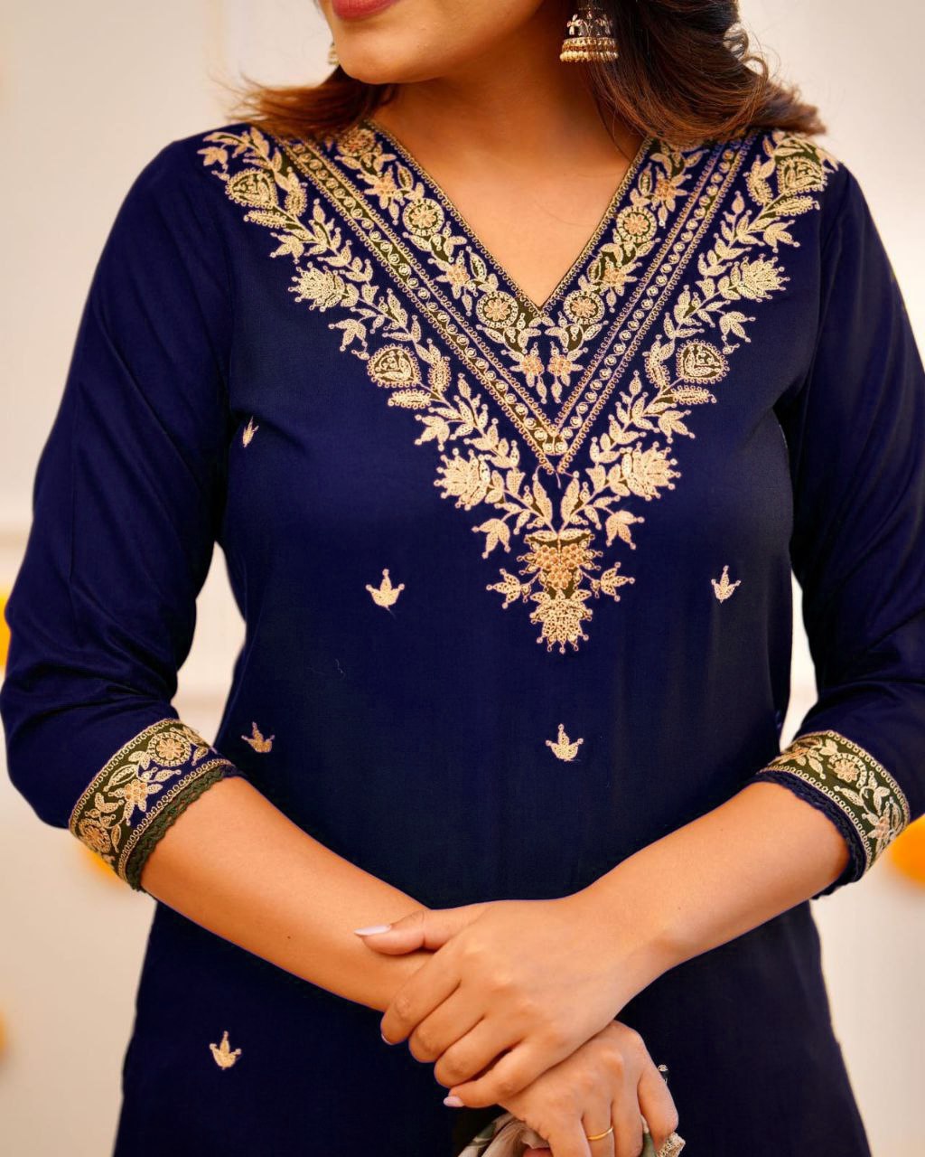Designer Straight Kurta with Floral Dupatta.
