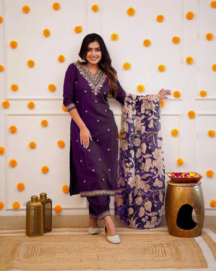 Designer Straight Kurta with Floral Dupatta.