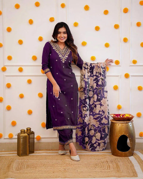 Designer Straight Kurta with Floral Dupatta.