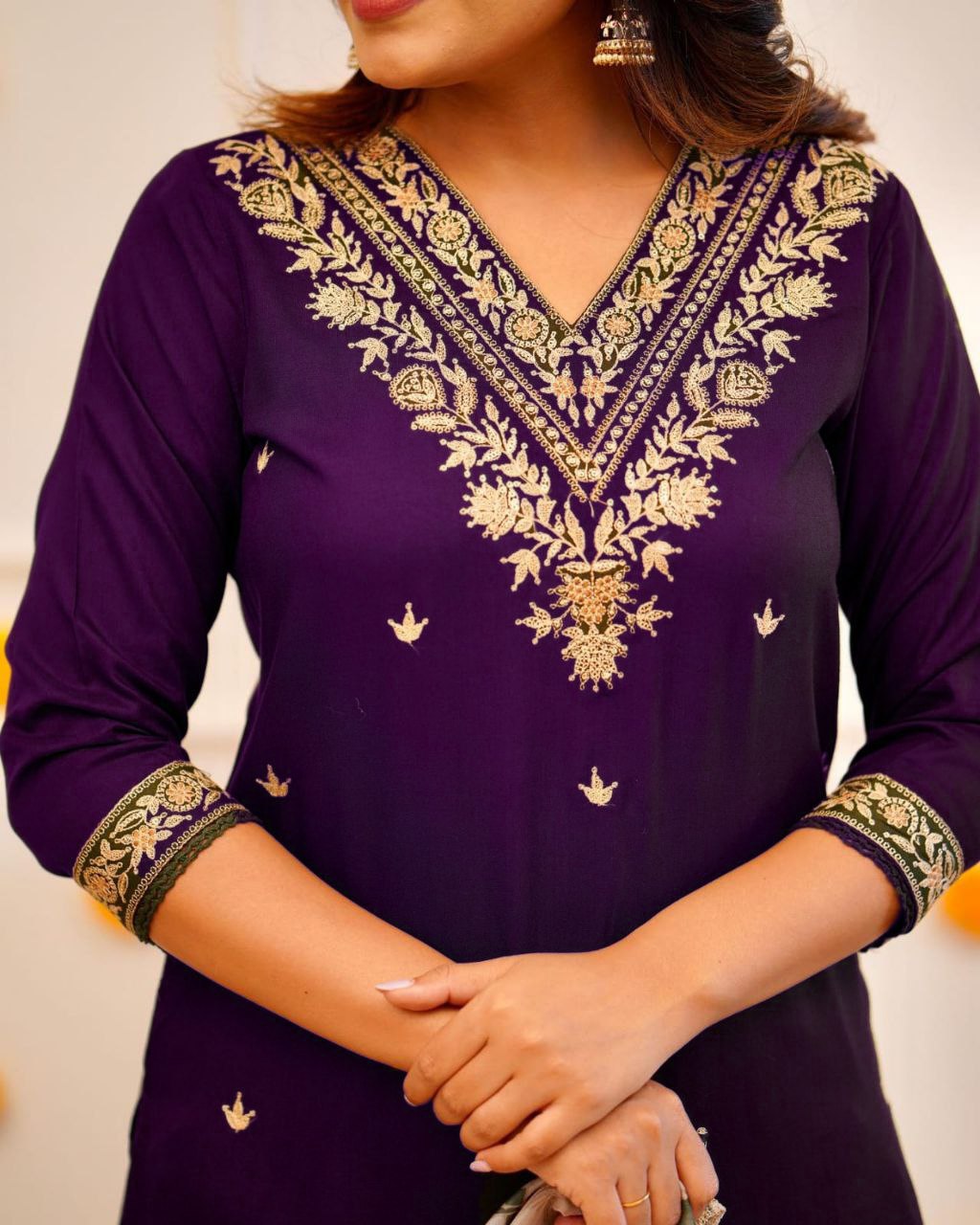 Designer Straight Kurta with Floral Dupatta.