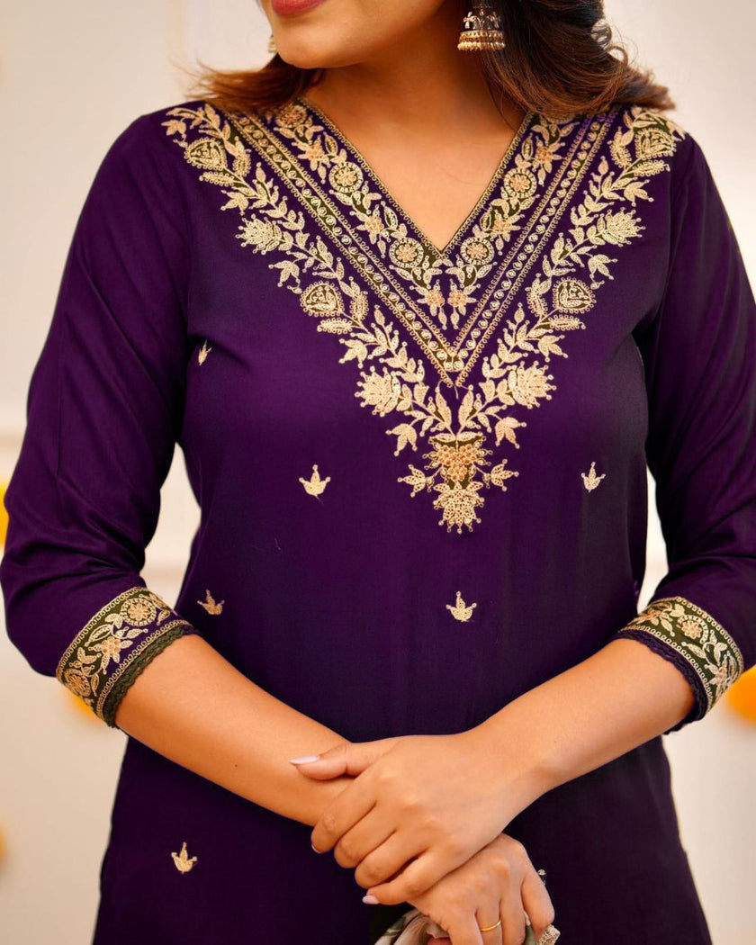 Designer Straight Kurta with Floral Dupatta.