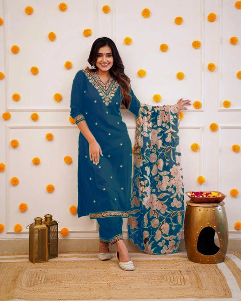 Designer Straight Kurta with Floral Dupatta.