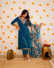 Designer Straight Kurta with Floral Dupatta.
