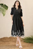 Elegant Black Floral Embroidered Midi Dress for Women.