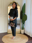 Black Embroidered Co-Ord Set for Women Stylish Shirt Pant Set.