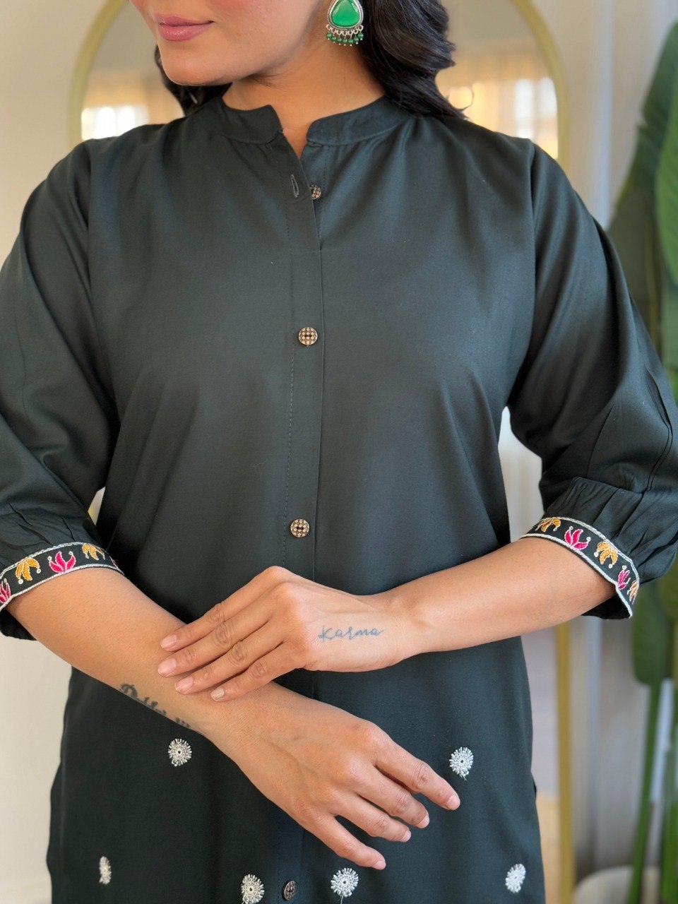 Black Embroidered Co-Ord Set for Women Stylish Shirt Pant Set.