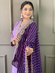 Designer Lavender Kurti with Striped Dupatta.