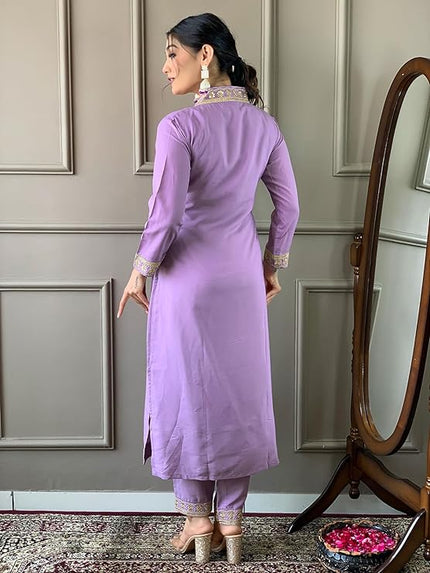 Designer Lavender Kurti with Striped Dupatta.