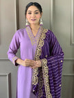 Designer Lavender Kurti with Striped Dupatta.