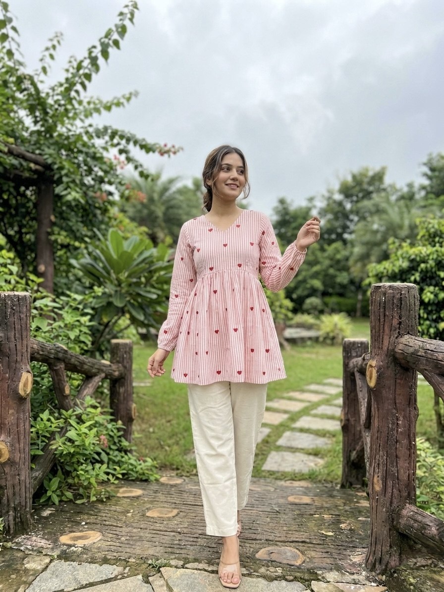 Casual Striped Kurta Pant Set for Women.