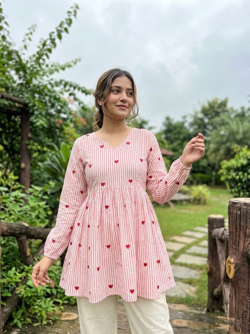 Casual Striped Kurta Pant Set for Women.
