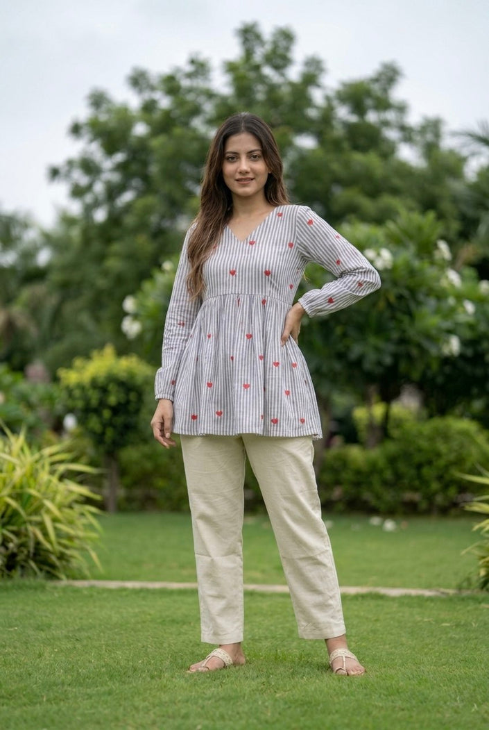Casual Striped Kurta Pant Set for Women.