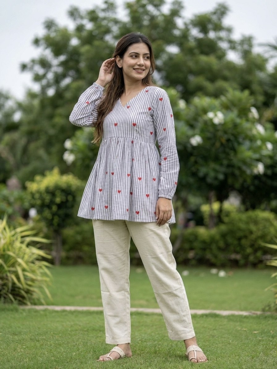 Casual Striped Kurta Pant Set for Women.