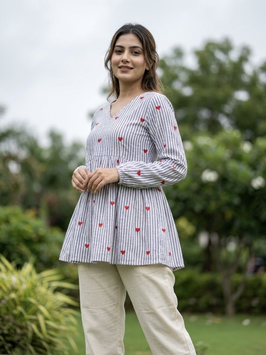 Casual Striped Kurta Pant Set for Women.