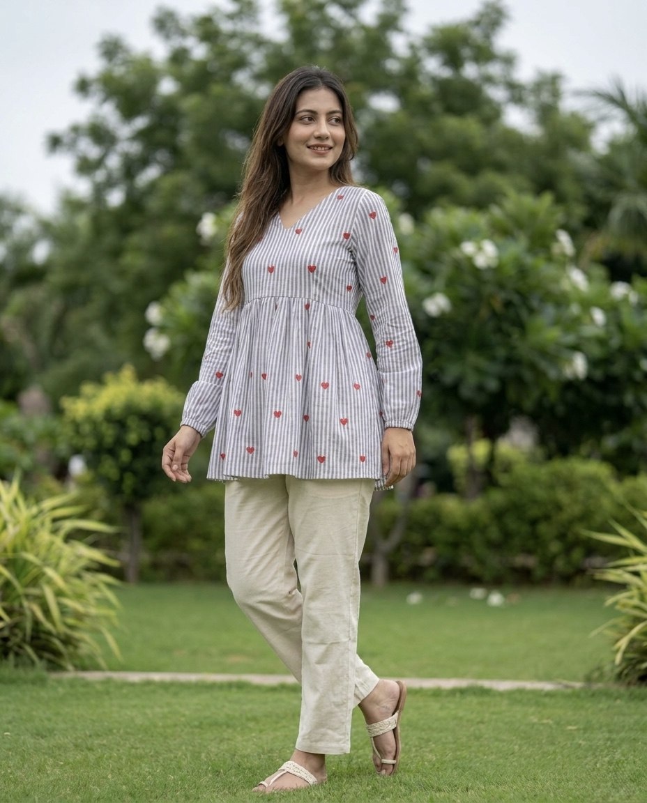 Casual Striped Kurta Pant Set for Women.