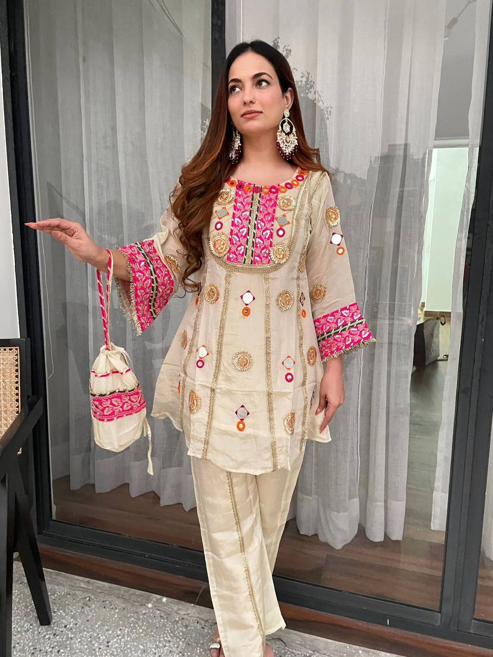 Traditional Mirror Work Kurta Set for Women.