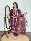 Classy Plum Embroidered Kurta Set for Festive Wear.