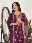 Classy Plum Embroidered Kurta Set for Festive Wear.