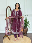 Classy Plum Embroidered Kurta Set for Festive Wear.