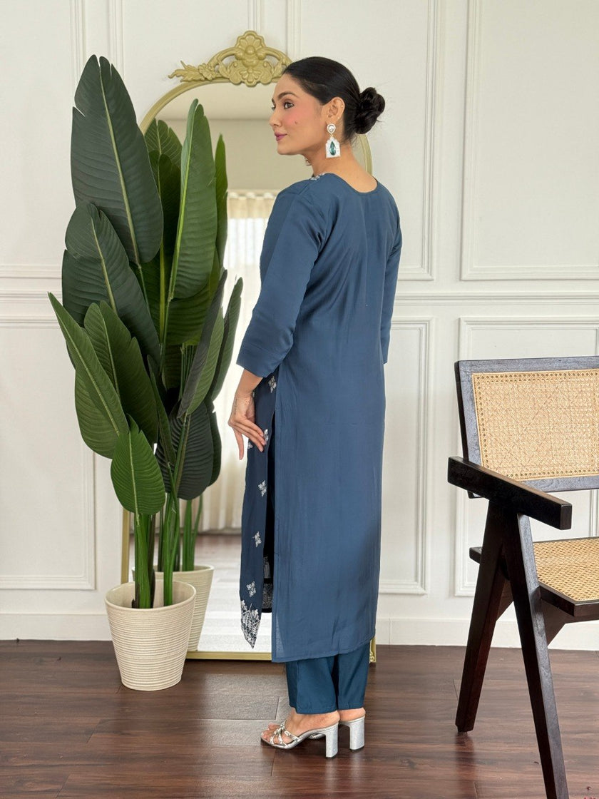 Classy Plum Embroidered Kurta Set for Festive Wear.